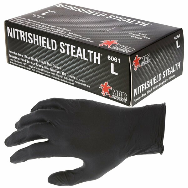 Mcr Safety NitriShield Stealth, Nitrile Disposable Gloves, 4 mil Palm, Nitrile, Powder-Free, S, 1000 PK, Black 6061S